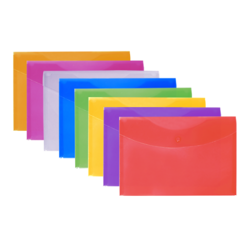 Pochette à bouton pression  en PP 24x32cm couleurs vives